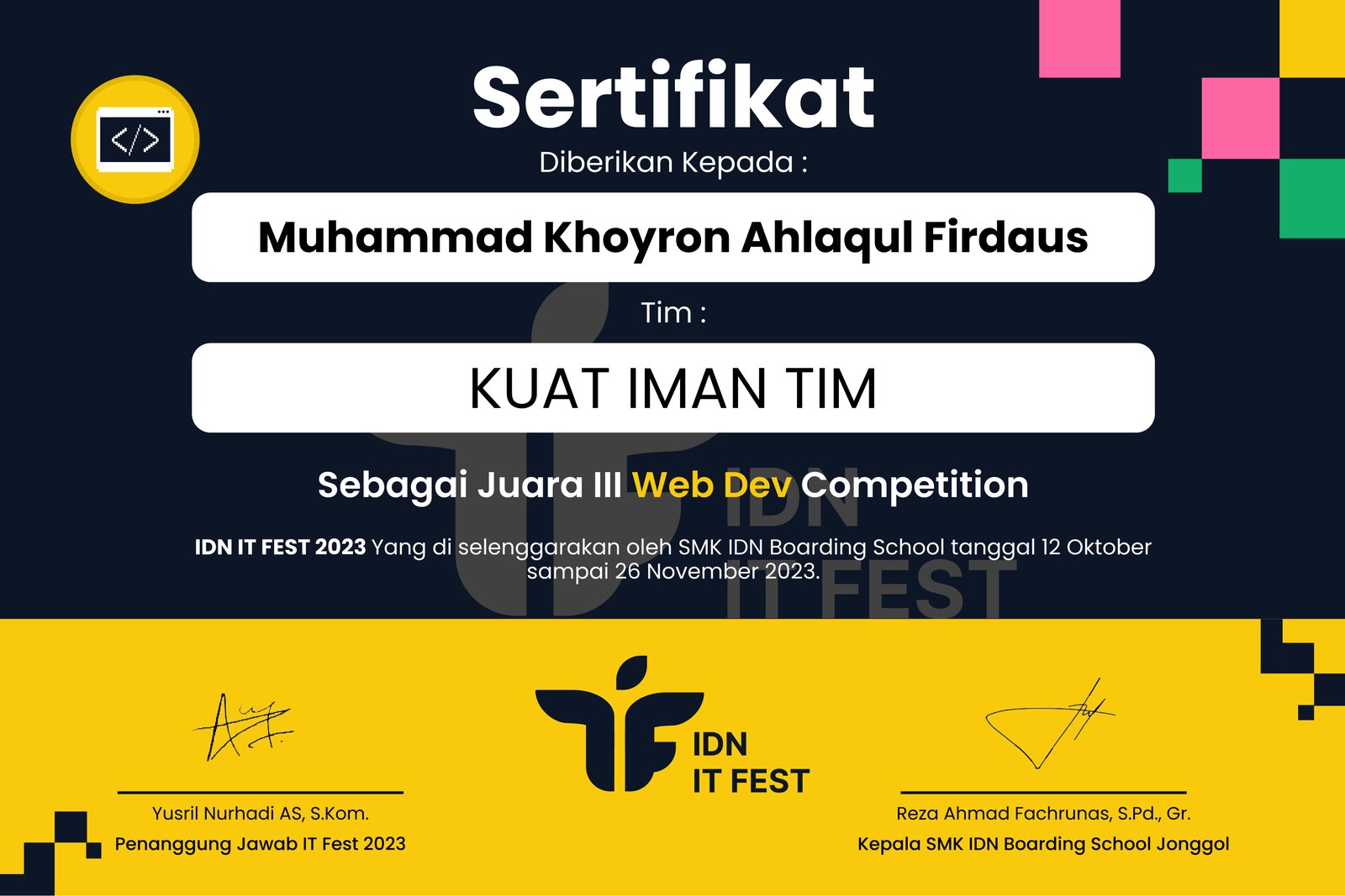 Juara 3 Web Dev Competition Nasional IDN IT FEST 2023