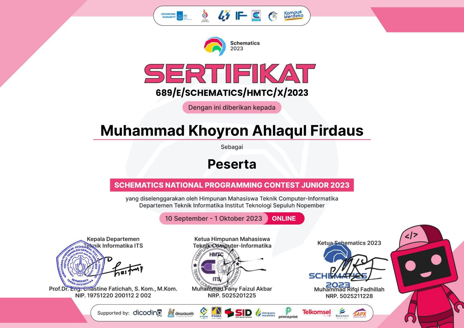 Finalis / Peserta Schematics National Programming Contest Junior